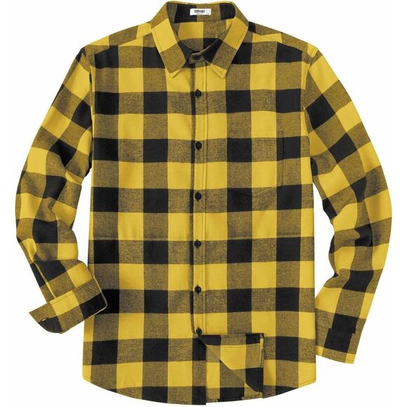 Buffalo Black Yellow Men Flannel Long Sleeve Plaid Button Up Shirt Jacket - Picture 6 of 7